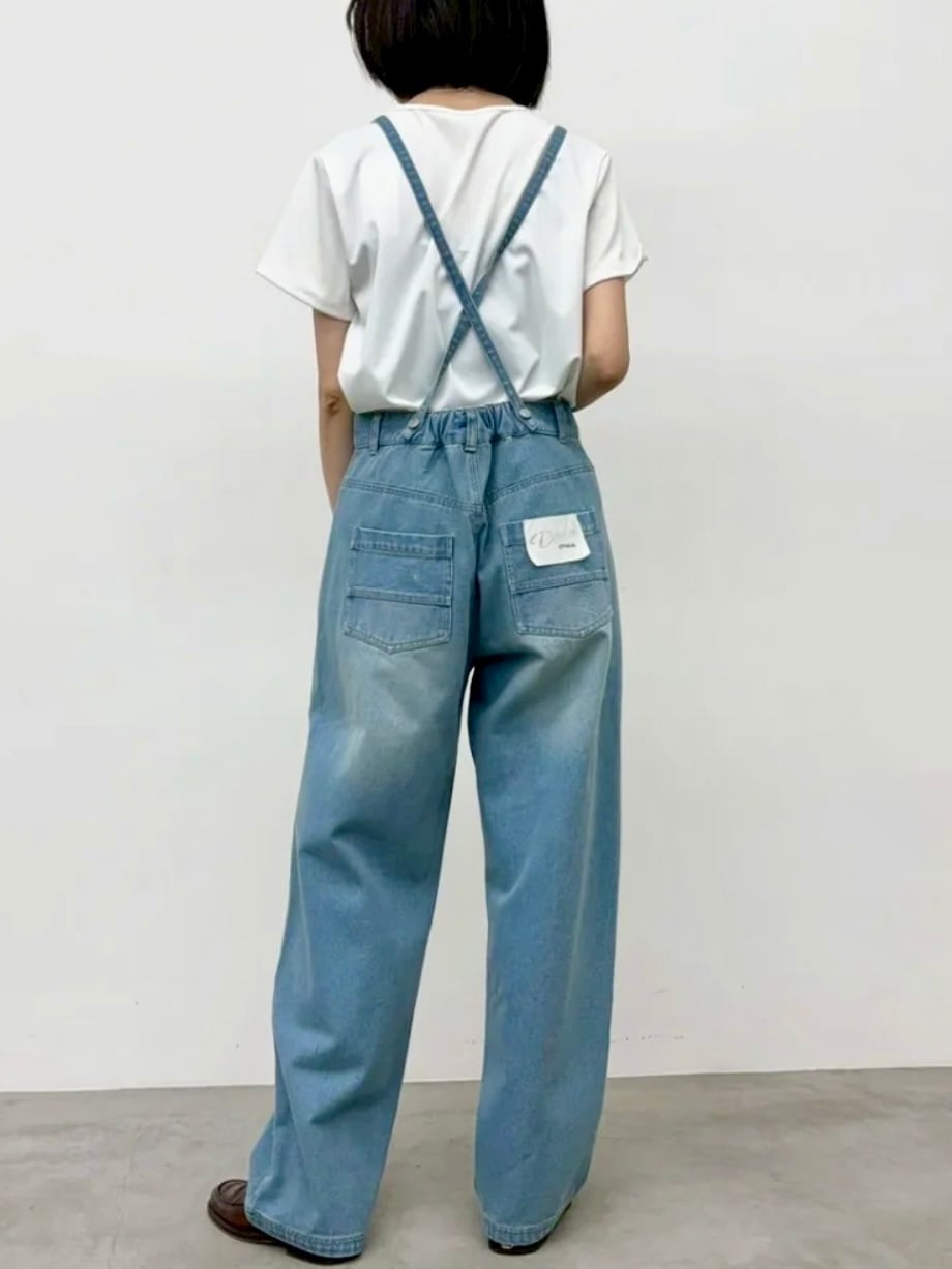 新品タグ付 2025 シニカル デニム ワイドパンツ Mサイズ ライトブルー 送料無料】CYNICAL(シニカル)サスペンダー付きワイドデニムパンツ