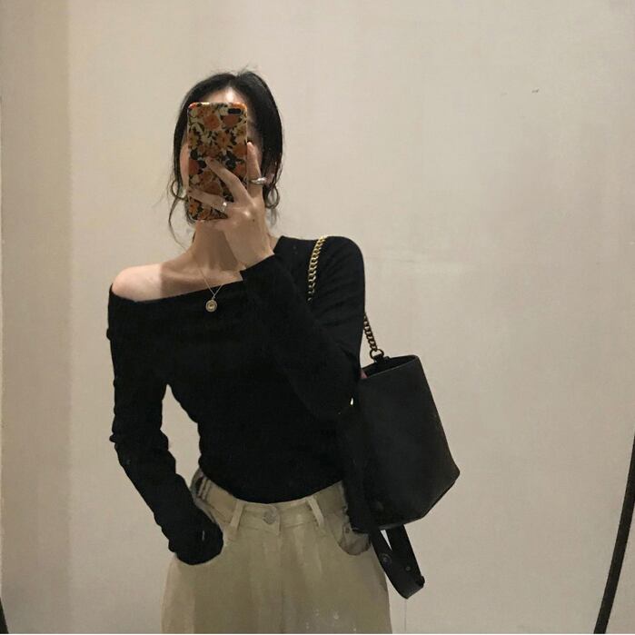 スタイルブラック薄手Tシャツ シャツ サマースプリングオータムトップス ロング 春物 夏物 秋物 モンロー15223872662