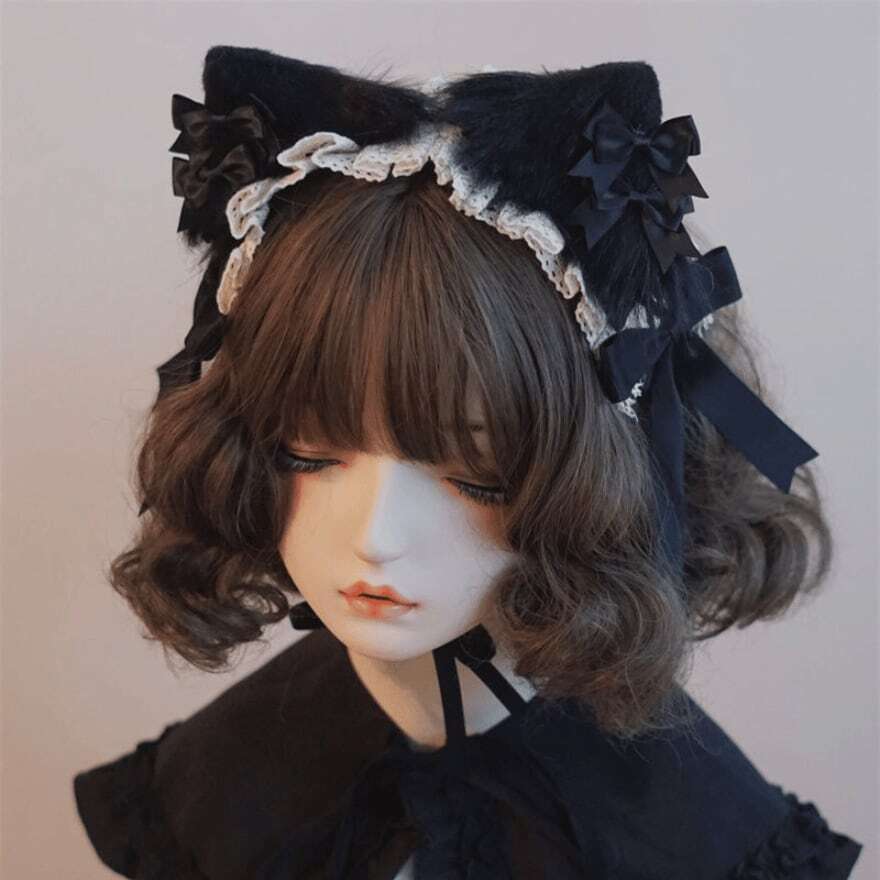 【即納】猫耳ヘッドドレス アニマル ブラック ゴスロリ 姫 コスプレ