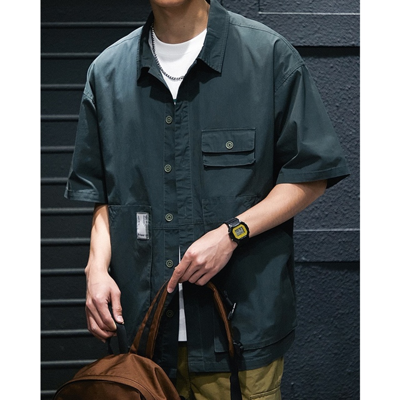 Box silhouette oversized short sleeve shirt ◇H0402