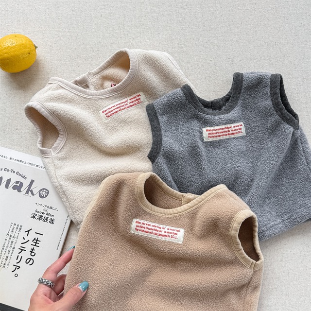 【冬作】韓国風ノーカラーフリースベスト