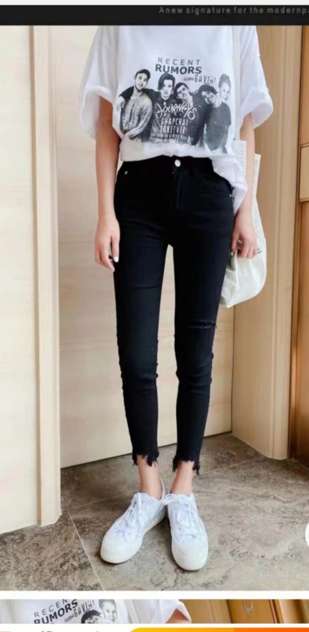 裾カットスキニーパンツ