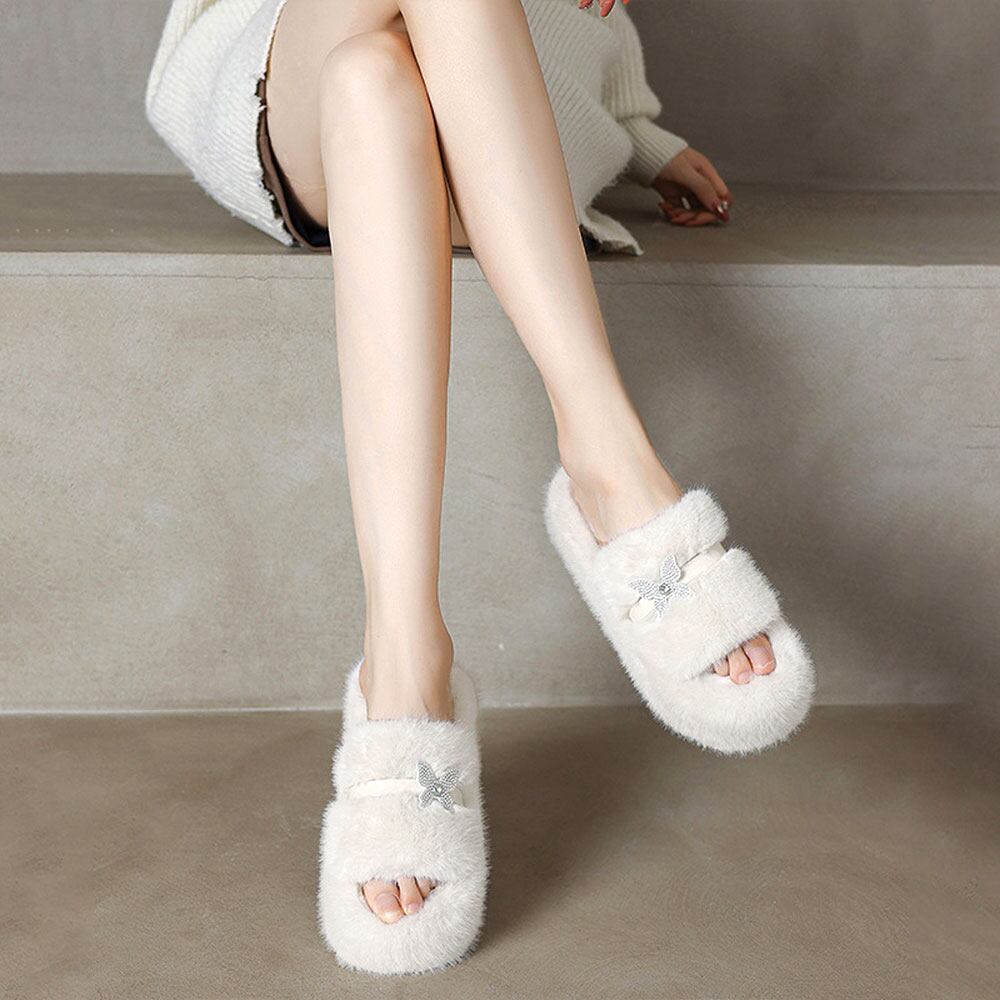 ファー サンダル レディース 秋冬 防寒 保温 韓国 厚底 スリッパ ふわふわ もこもこ おしゃれ 大人 かわいい フラット 暖かい 大人可愛い 大人女子