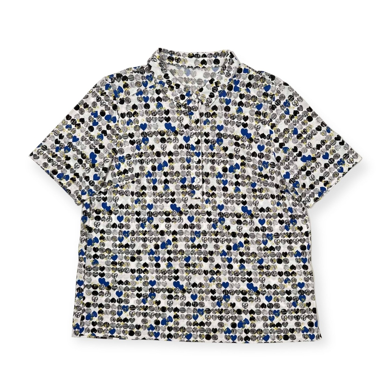 美品 Leilian レリアン ハート柄 総柄 半袖 ポロシャツ サイズ 15+ /レディース/日本製