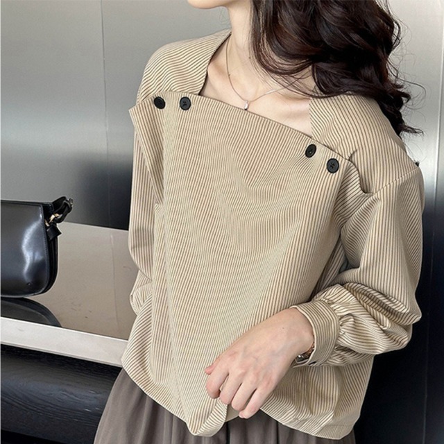 スクエアネックストライプボックスシャツ 2col 231718