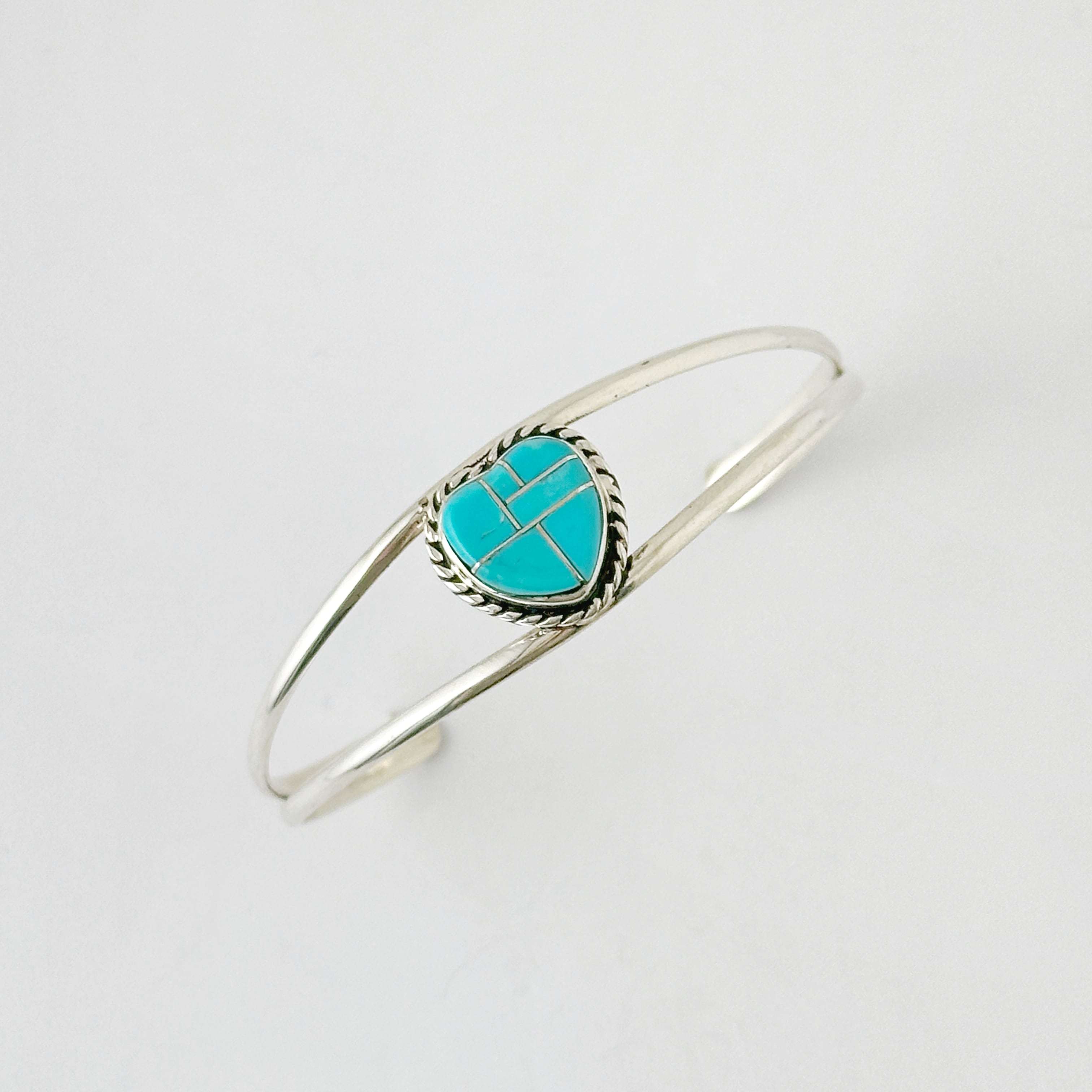 Indian Jewelry 》一点物 ハート シルバーインレイ ターコイズ