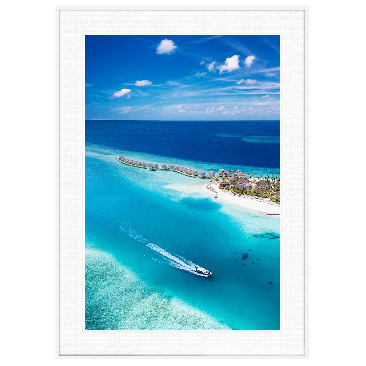 夏写真 モルディブ諸島を行くボート インテリアアートポスター額装 AS0322