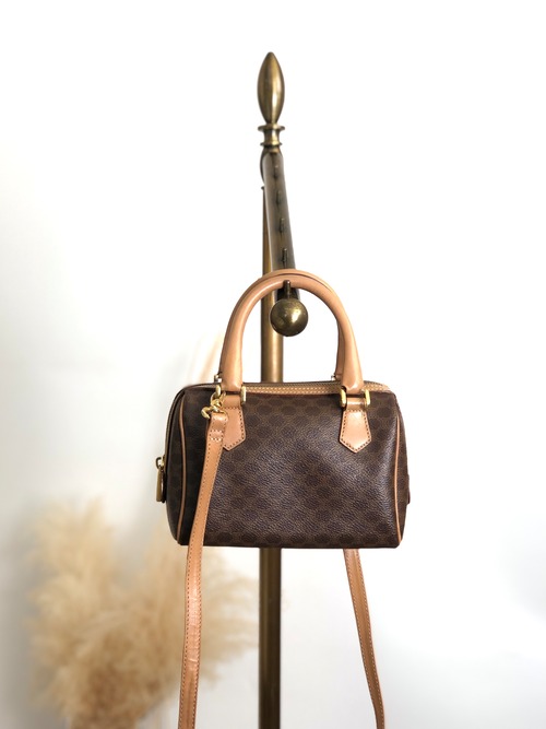 CELINE セリーヌ マカダム ショルダーバッグ ブラウン PVCレザー 2way ミニバッグ ミニボストン vintage ヴィンテージ オールド g36sev