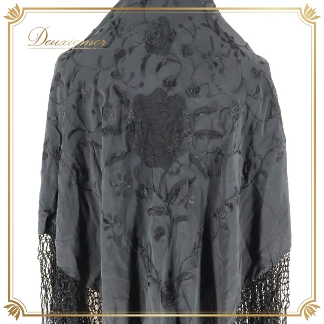 フラメンコ 衣装 マントン シージョ 小物 ブラック系 黒 花柄 刺繍 フレコ フリンジ 四角形 ダンス 舞台 練習 レッスン 発表会 イベント アクセサリー 花柄刺繍 デザイン フェスティバル 小物 オシャレ