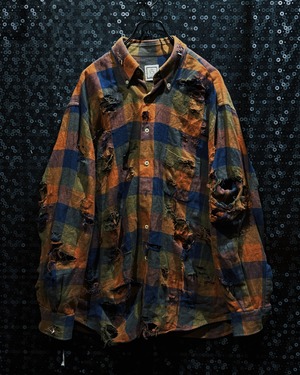 【ÆIEM】original “boro” remake “multicolor faded check flannel shirt”