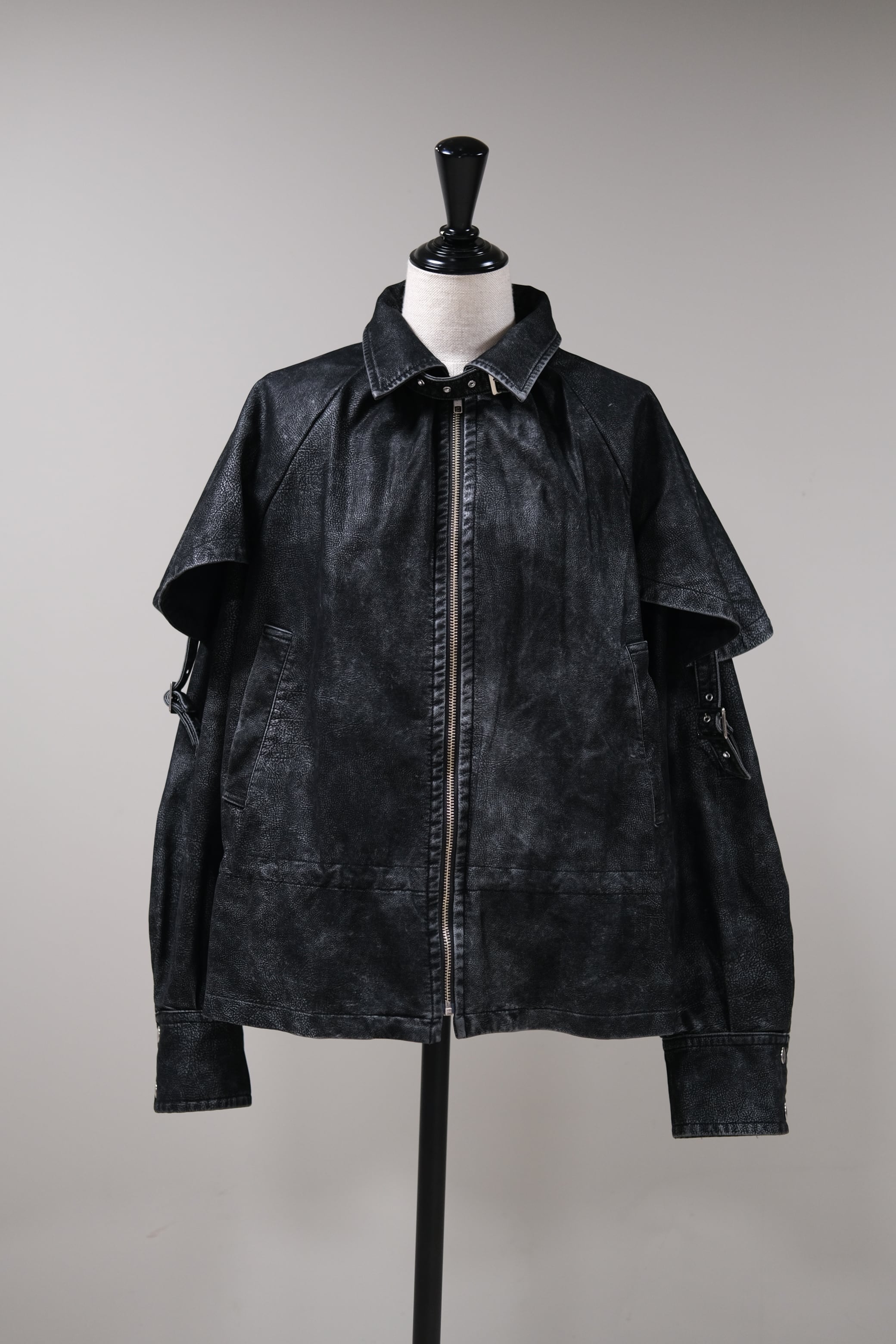 Tanaka Daisuke】drawstring fade leather blouson | loop