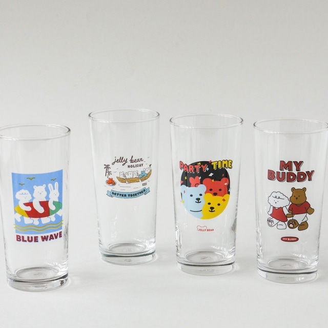 【4個セット】retro character cup set 435ml / レトロ キャラクター コップ セット ベア ガラス 韓国雑貨