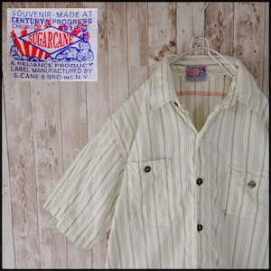 シュガーケーン SUGAR CANE 半袖 ワークシャツ ストライプ柄 size M