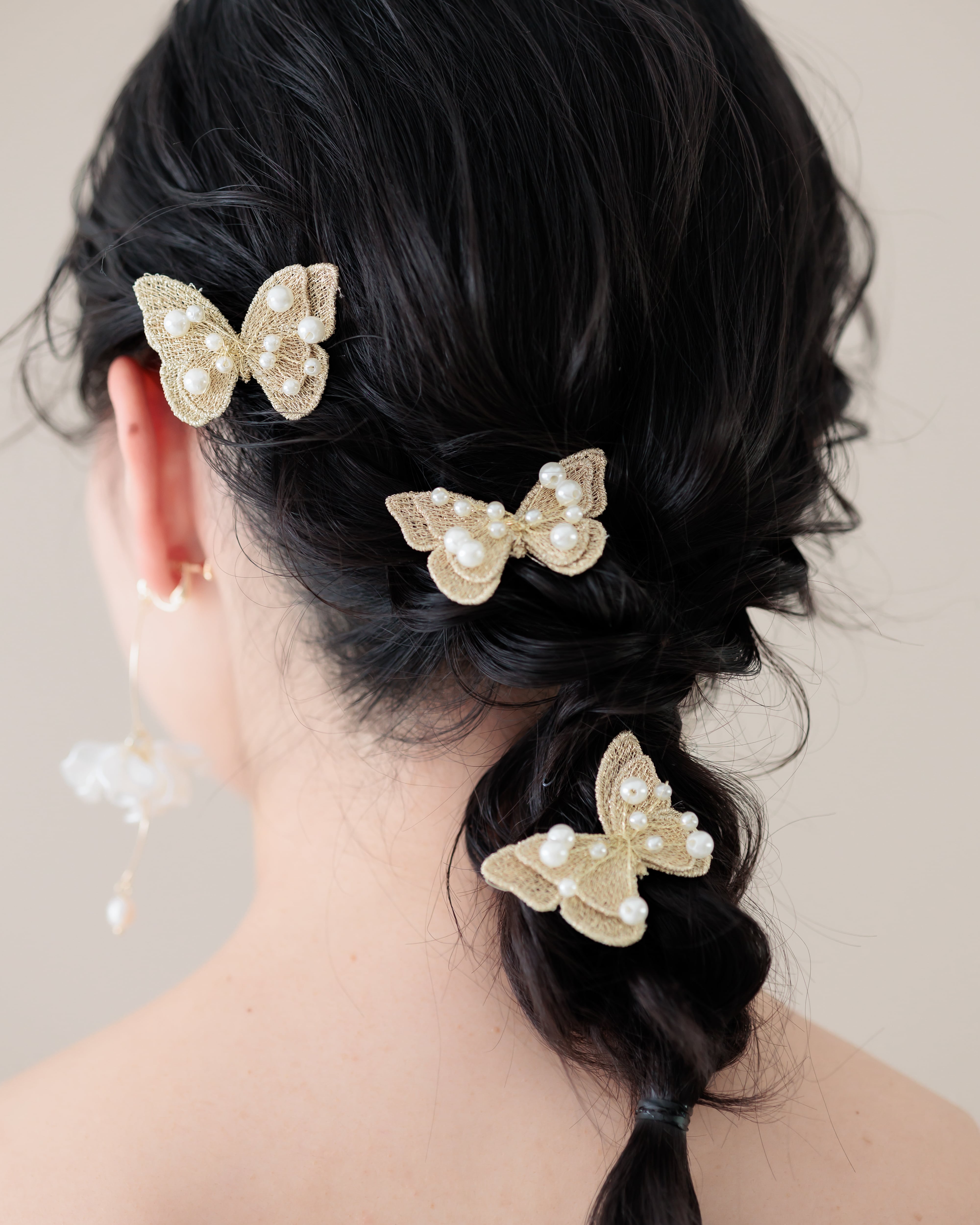 バタフライヘアクリップ3個セットシルバー【AH2506-03S】 | ブライダル