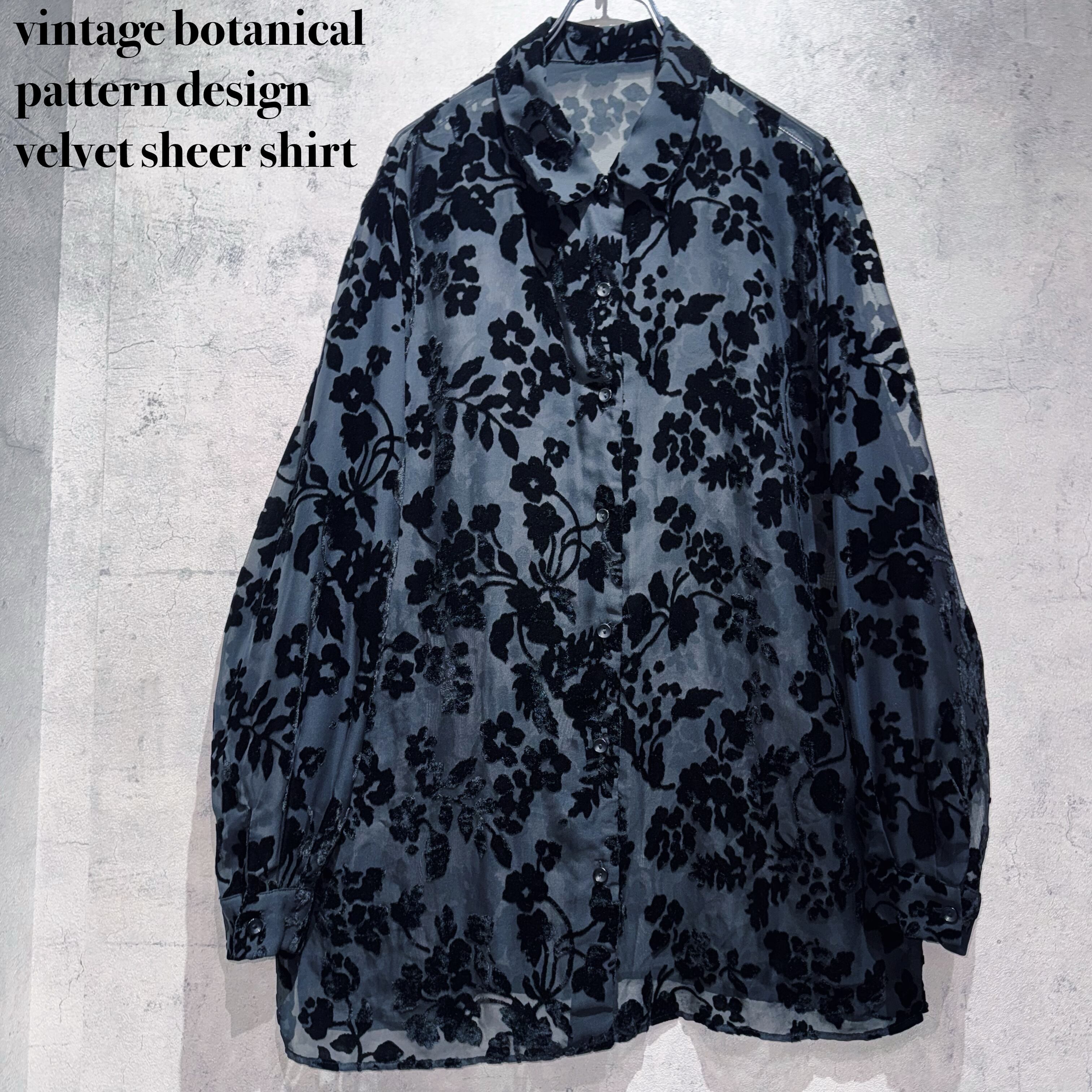 vintage botanical pattern design velvet sheer shirt
