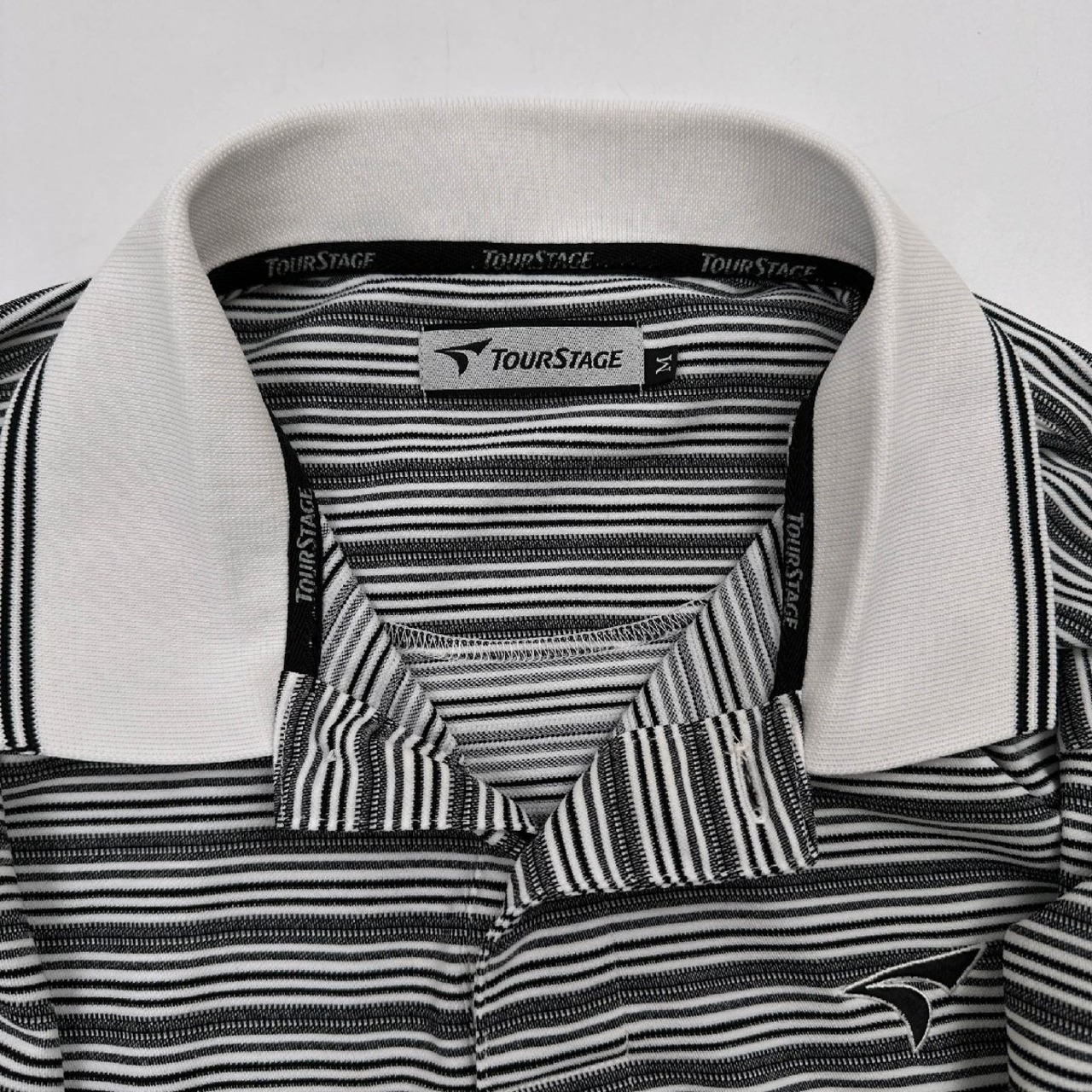 ゴルフ◆TOURSTAGE ツアーステージ ボーダー柄 半袖 ドライ ポロシャツ シャツ Mサイズ/ブラック×ホワイト/スポーツ