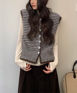 ストライプ2collar◆ニットベスト【t-10579】