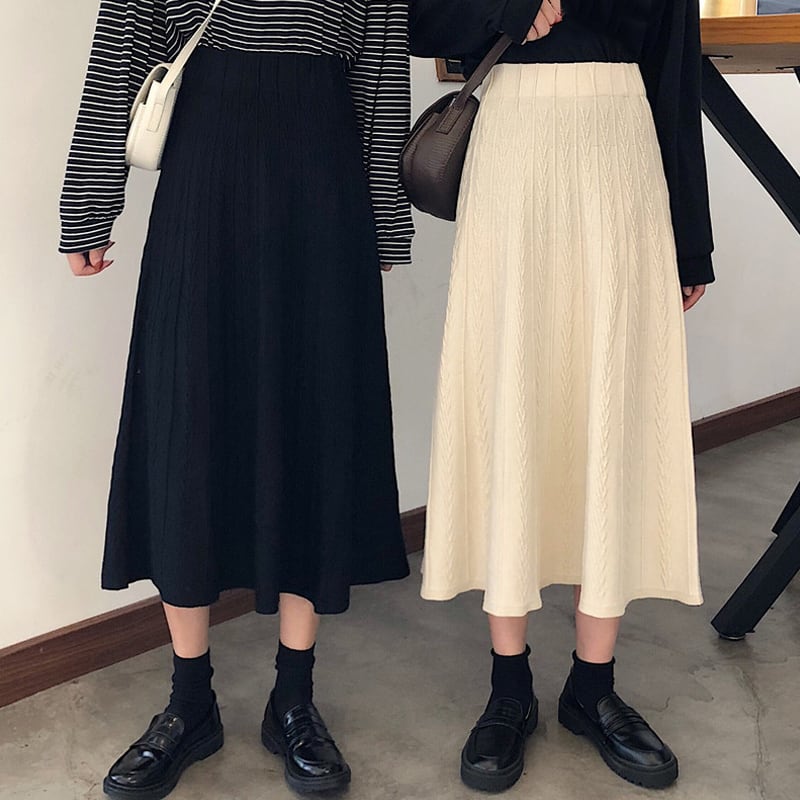 2020年春秋新作ロングスカートブラックウィンタースカートワイルドニットスカートスカート女子学生ミドル丈春スカート スーパーモール9977061225