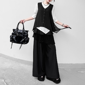 LACE PANEL VEST AND WIDE LEG PANTS SETUP M-17948
