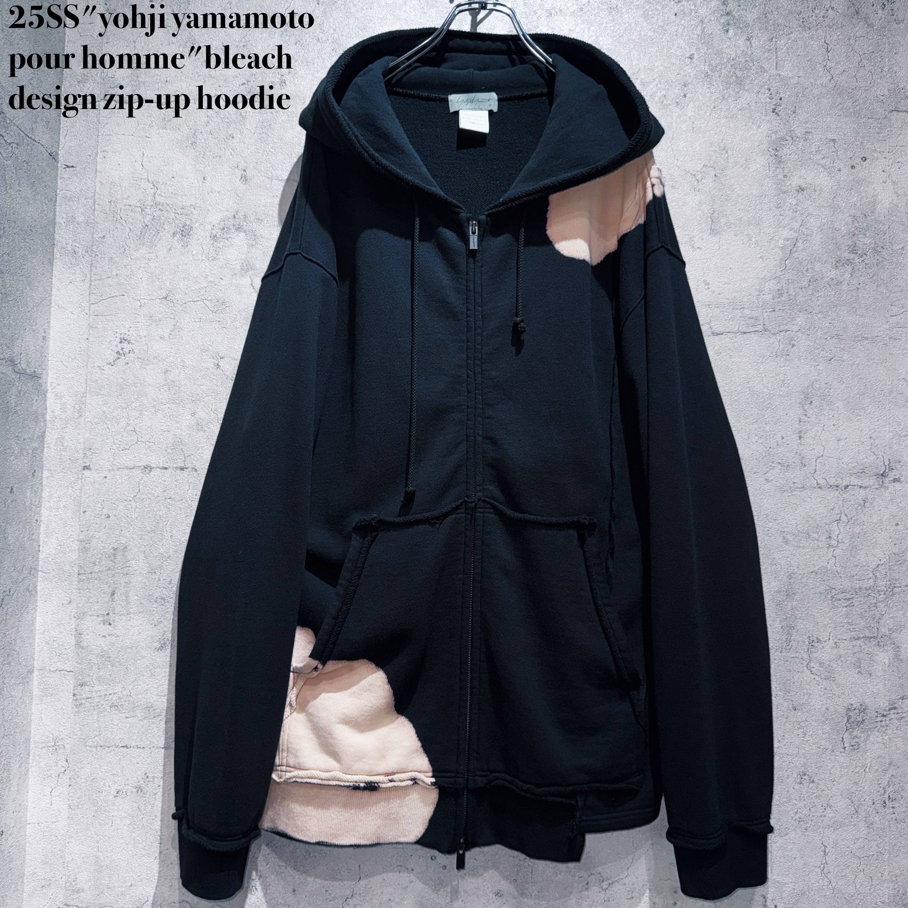 25SS"yohji yamamoto pour homme"bleach design zip-up hoodie