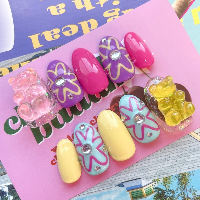 【送料無料】ネイルチップNo.12♡ネイル/韓国/アート/パーツ/カラフル/POP