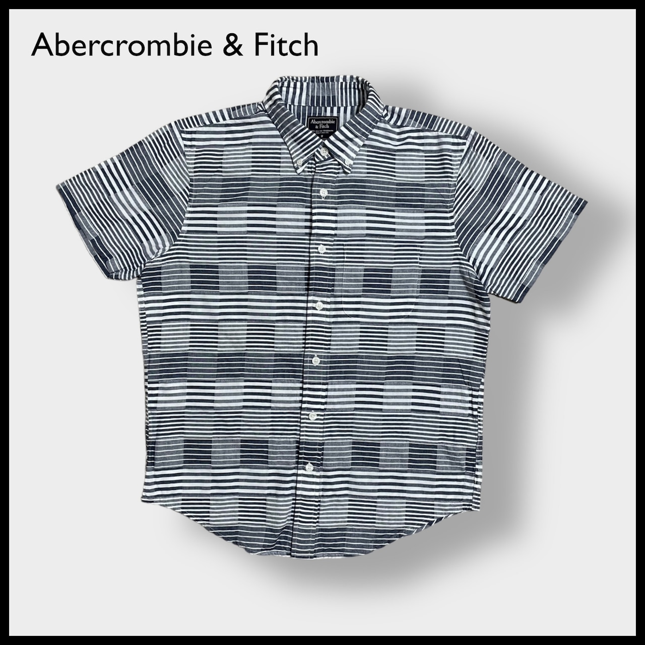 【Abercrombie & Fitch】半袖シャツシルク 柄ボーダー ストライプ 総柄 柄物 ボタンダウン オールパターン アバクロ M US古着