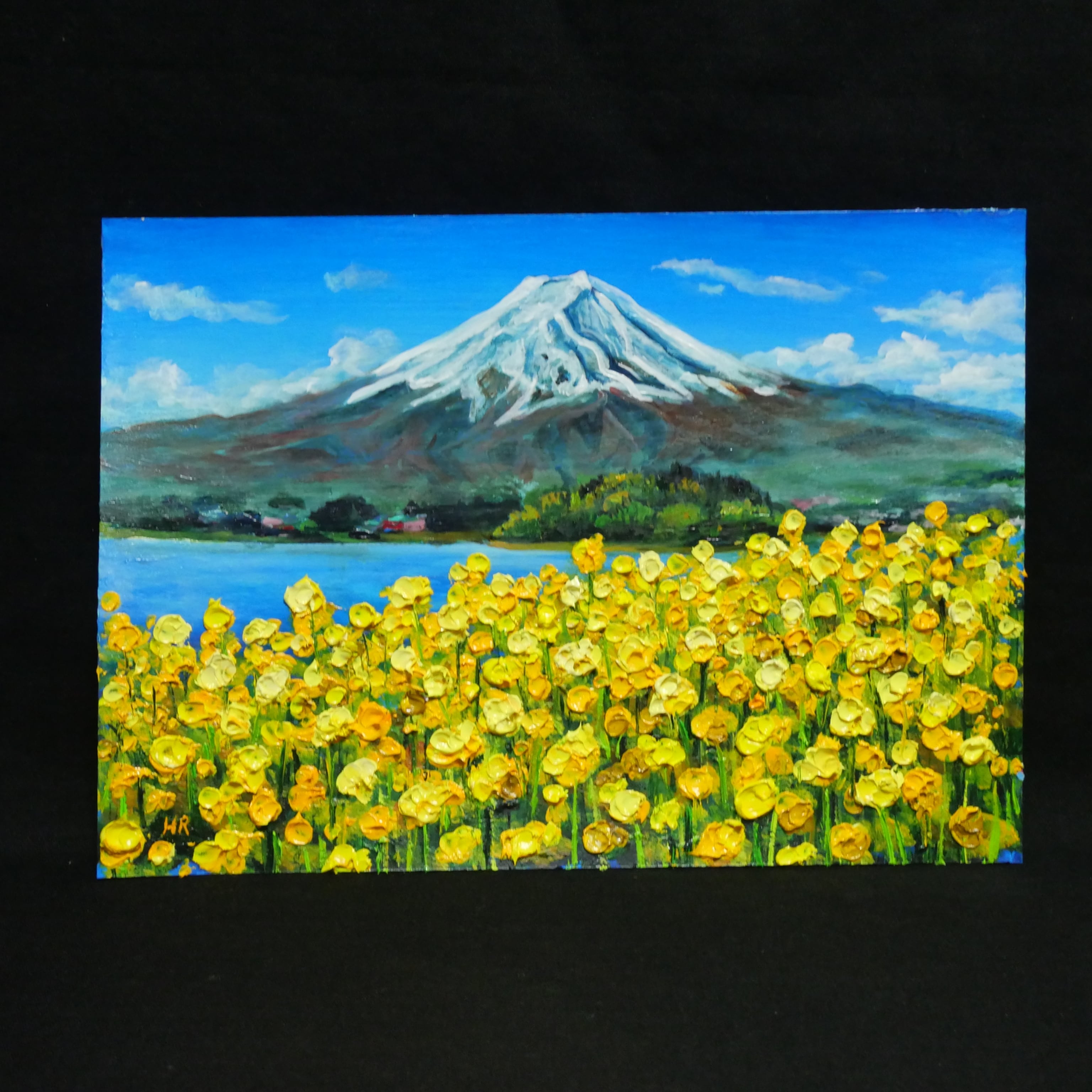 油絵 絵画 富士山【春の息吹と、悠久の富士】油彩画 原画 風景 癒やし