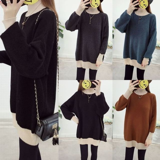 リブタートルネックセーター ざっくりニット 長袖無地トップス レディース カジュアル シンプル / Rib Turtleneck Sweater Roughly Knit Long Sleeve Plain Women (DCT-575763274093)