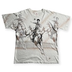 90s "fruit of the loom” all over pattern Cowboy t-shirts / "フルーツオブザルーム” 総柄 カウボーイ 袖裾シングル Tシャツ