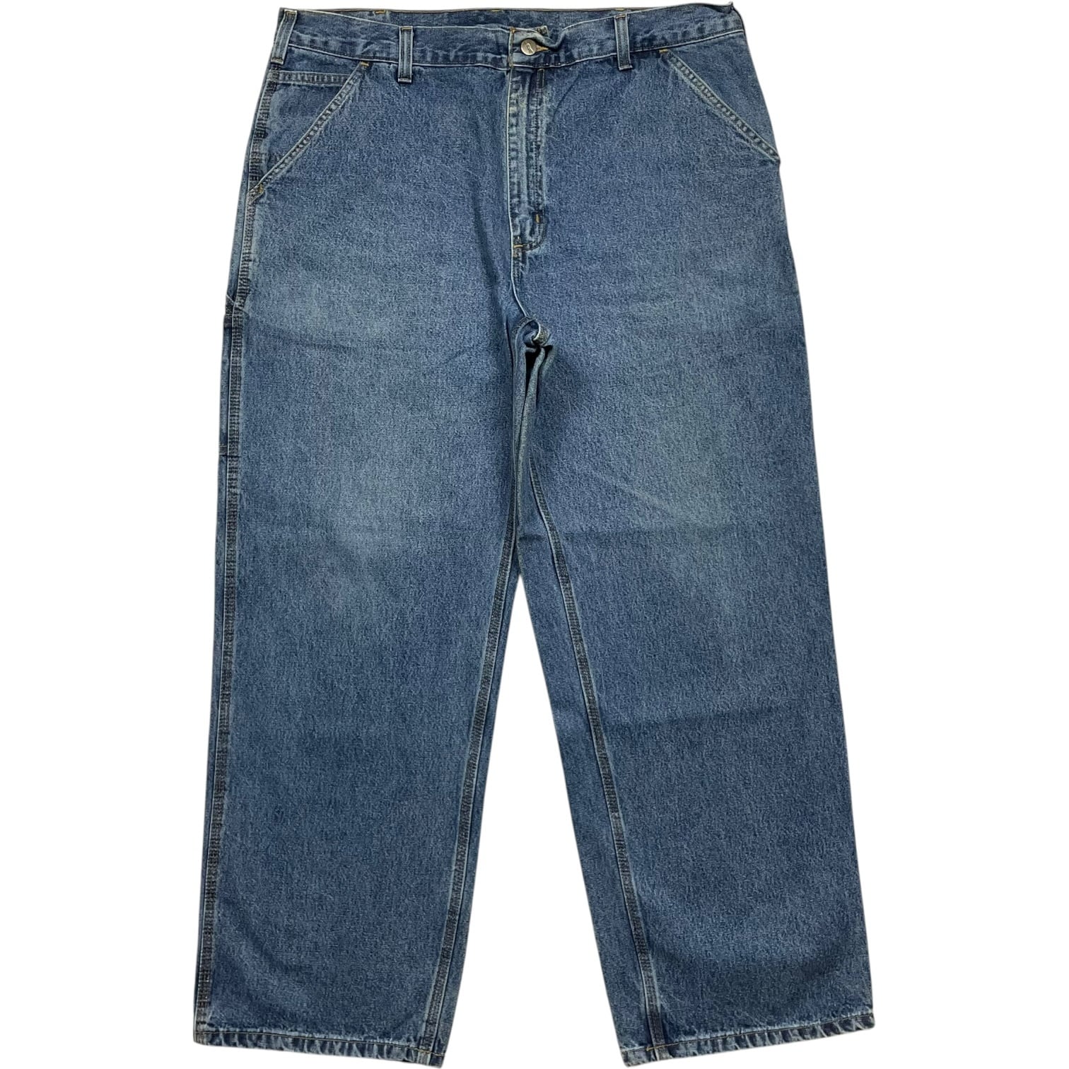 《実寸W39L30》Carhartt カーハート デニムパンツ ワークパンツ ペインターパンツ ワンポイント 革パッチ no.9834