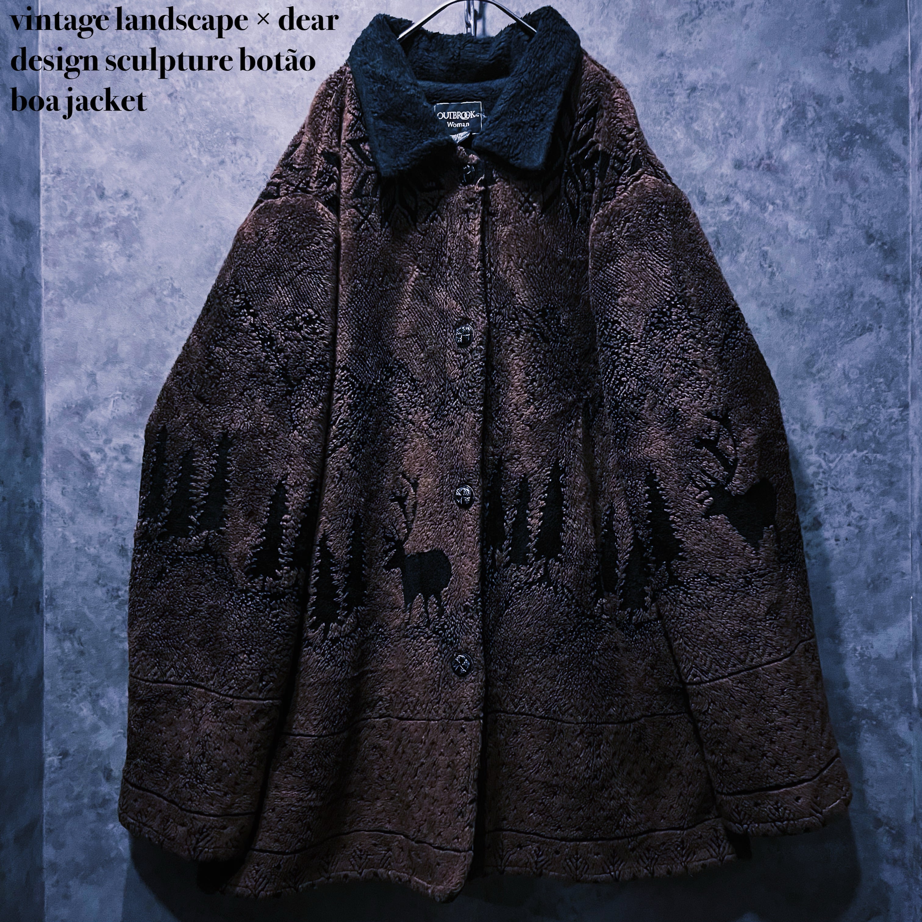 【doppio】vintage landscape × dear design sculpture botão boa jacket