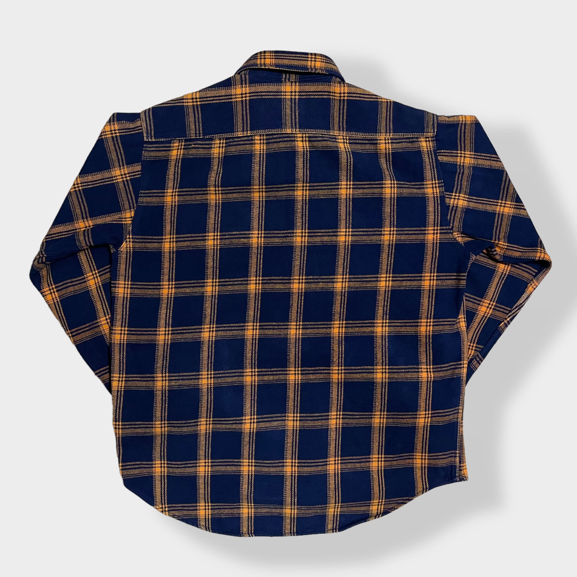 ■肉厚ヘビネル長袖ワークシャツ90sオンブレ柄でダークカラー総柄ヘビーネル