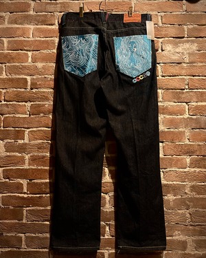 【Caka act3】“COOGI” Special Embroidery Vintage Black Baggy Jeans