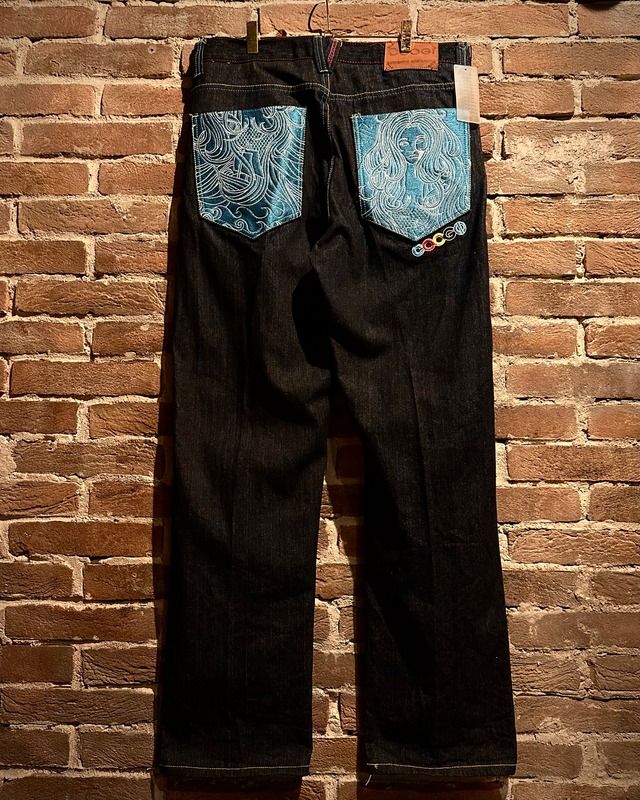 【Caka act3】“COOGI” Special Embroidery Vintage Black Baggy Jeans