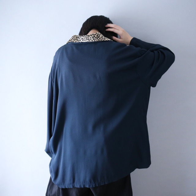 leopard velours fabric switching design loose silhouette shirt jacket