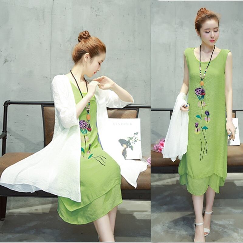 3点セット ロングカーディガン ノースリーブ ワンピース ネックレス