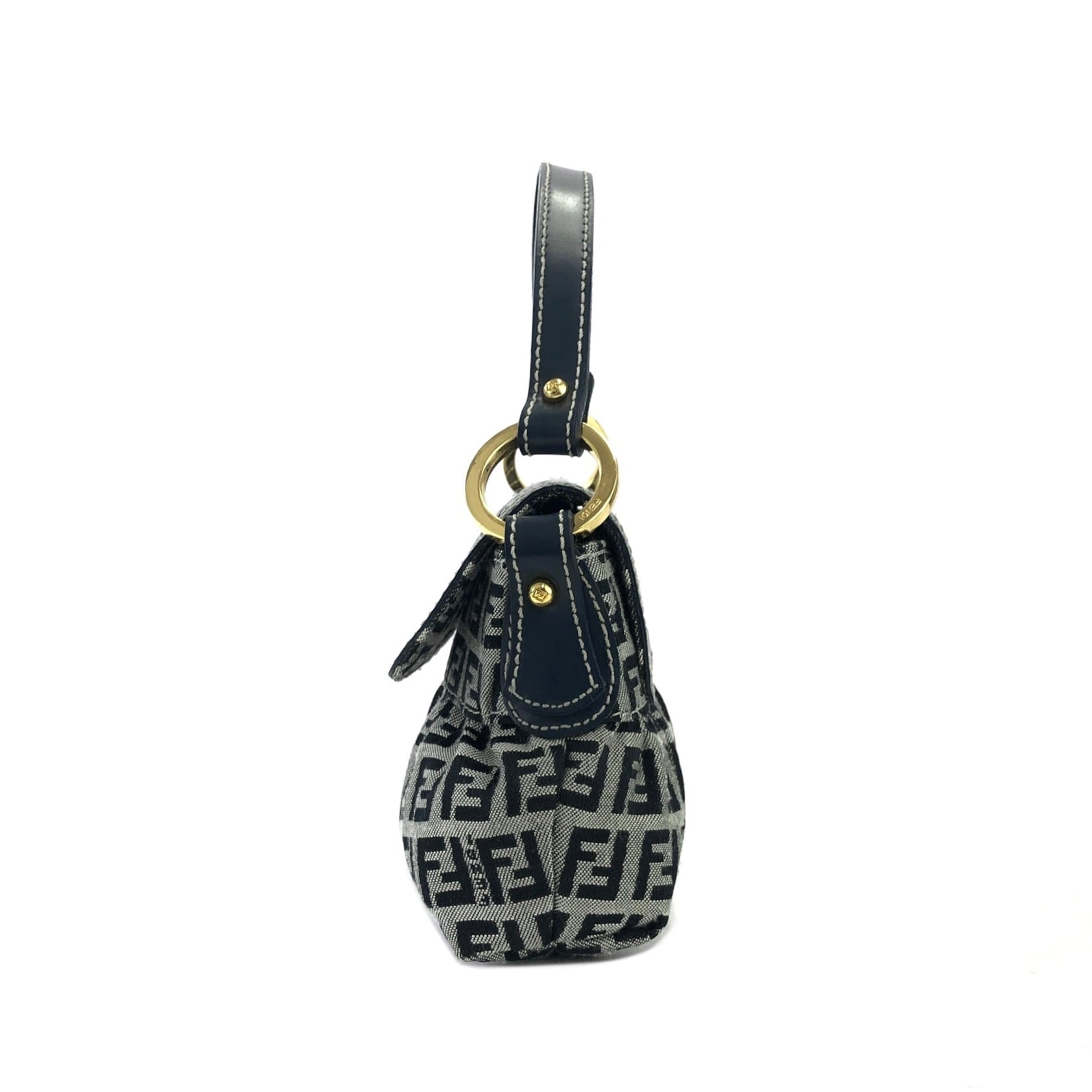 FENDI フェンディ ズッキーノ ショルダー ハンド バッグ ネイビー レトロ FENDI フェンディ ズッキーノ ジャガード×レザー ミニバッグ