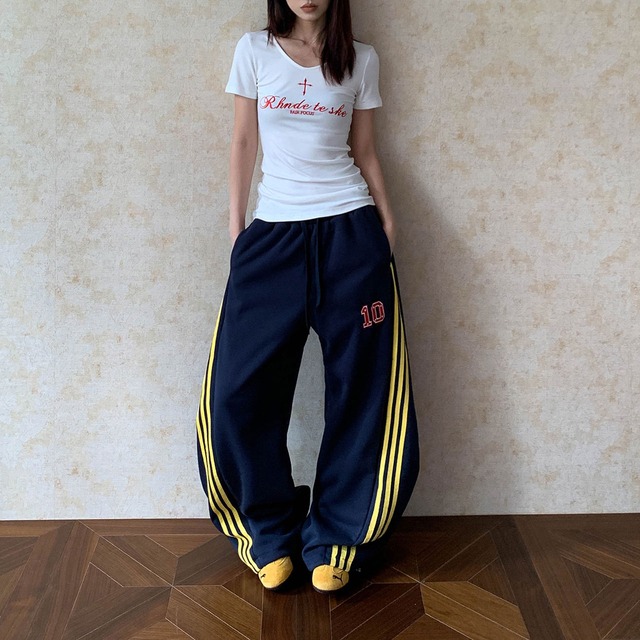 ナンバリングラインワイドスウェットパンツ 2col   R00756