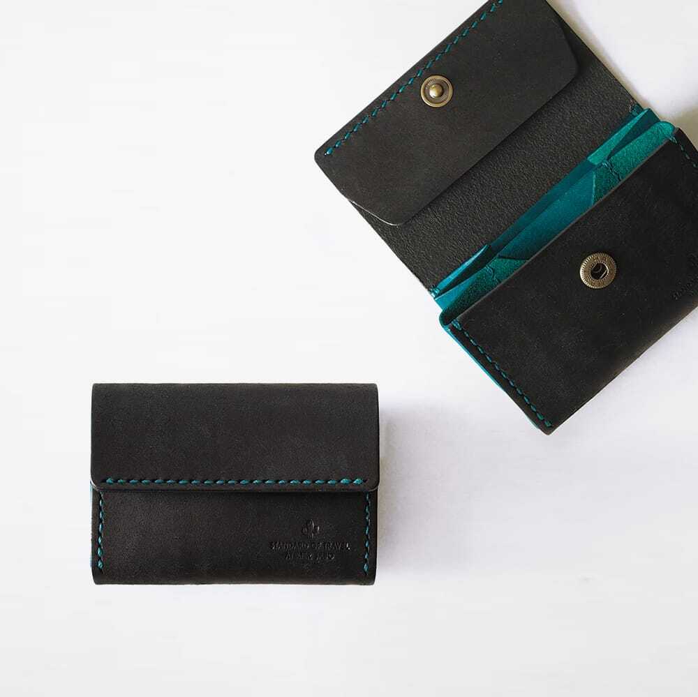 カードがたくさん入る ミニ財布【ブラック×ターコイズ】（在庫あり