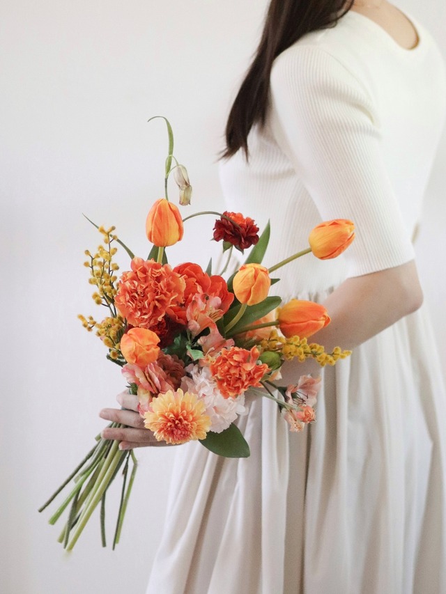 〈 完成品販売ブーケ 〉tulip orange artificial flower bouquet