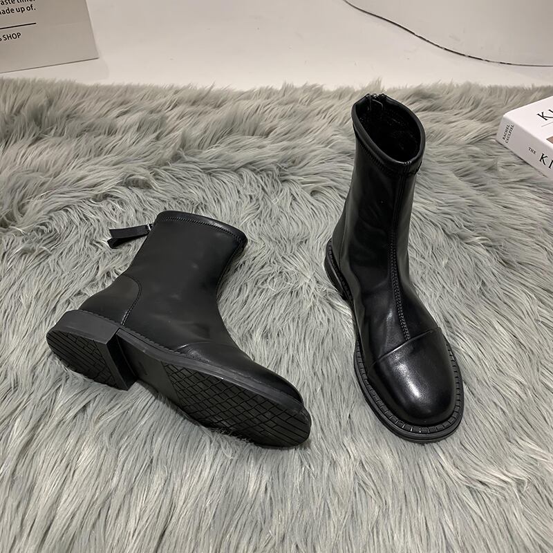 レッド薄手ブーツオータムウィンターバックジッパーブラックスタイルショート 靴 シューズ 秋物 冬物 フェイクシューズ71527055495