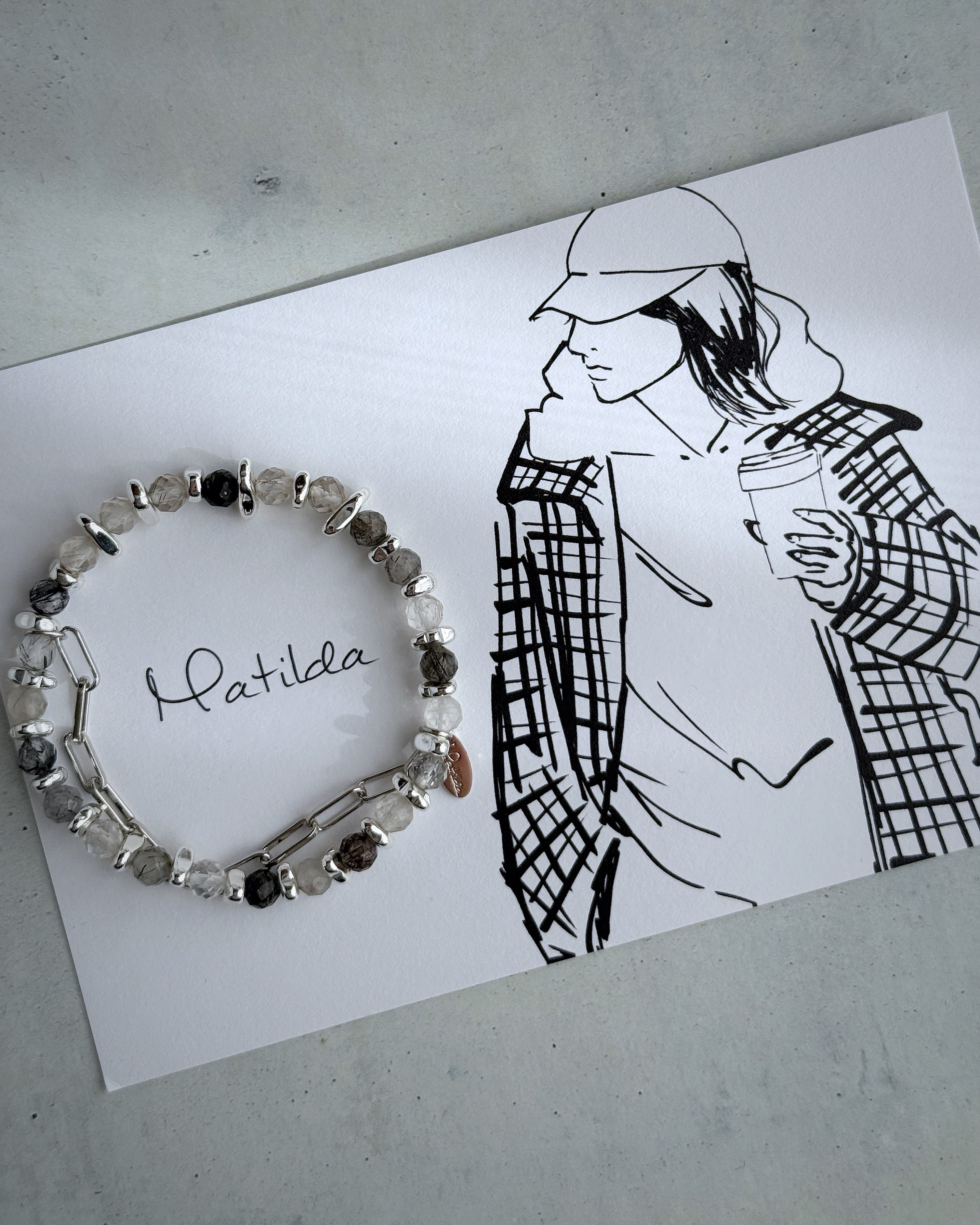 Chain & stone bracelet(ブラックトルマリンインクォーツ)