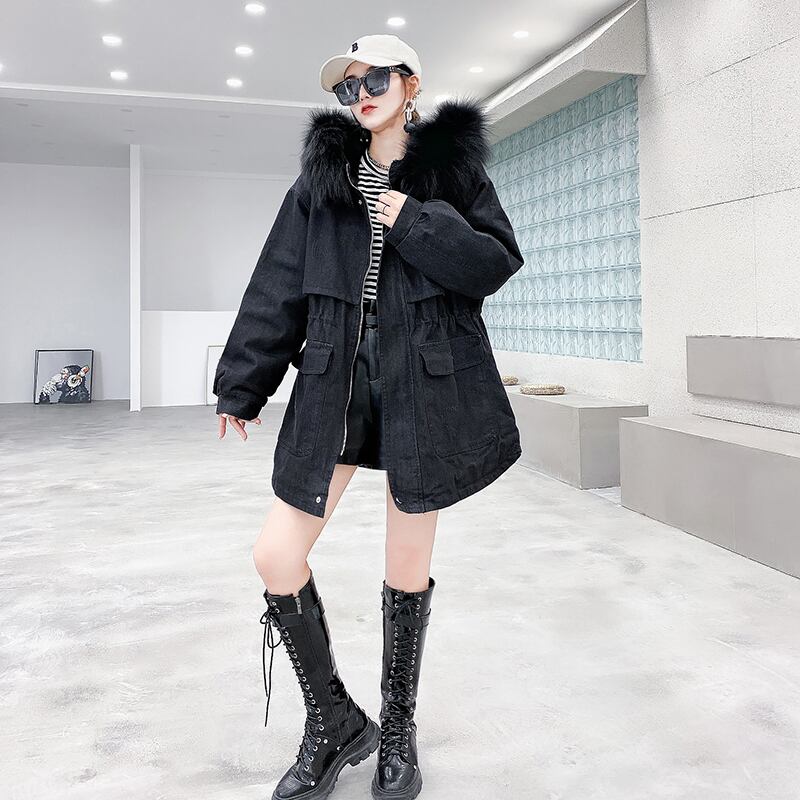 ファーカラーコート ルーズ コットン 大きめサイズ ウィンター 冬物 ミックスインファッション25955762477