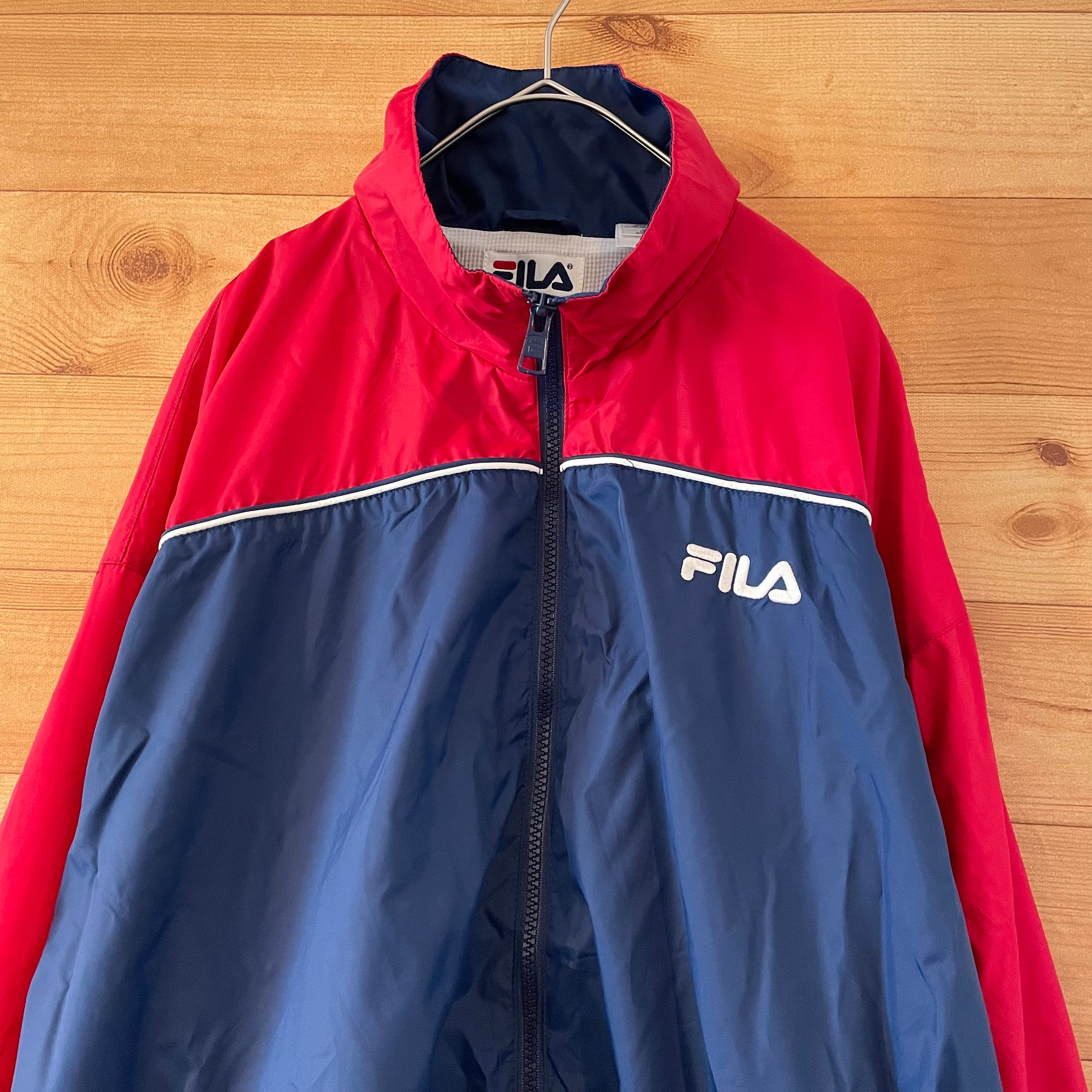 FILA】マカウ製 ナイロンジャケット 刺繍ロゴ 切替 バイカラー フィラ