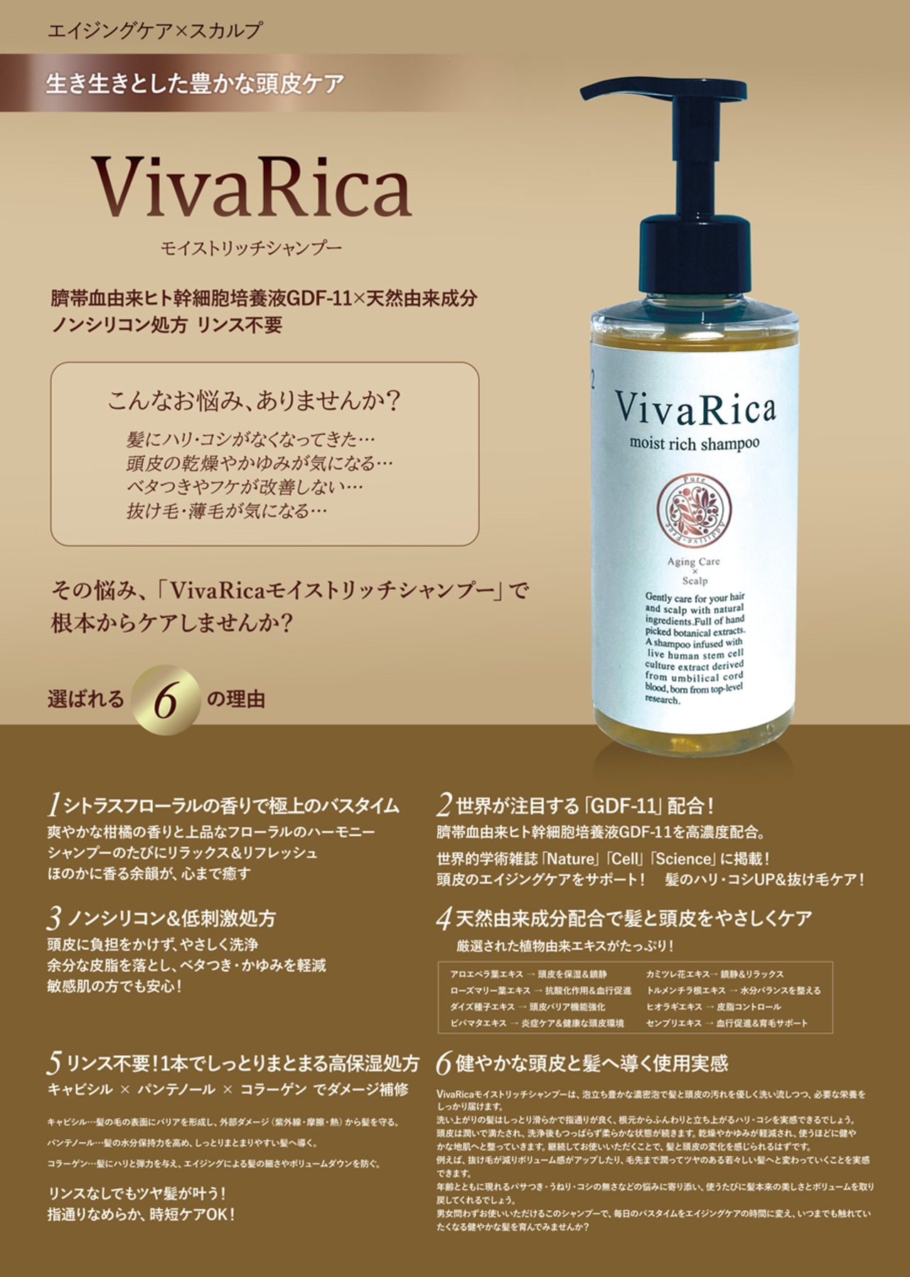 ele8】VivaRicaモイストリッチシャンプー300ml 臍帯血由来ヒト