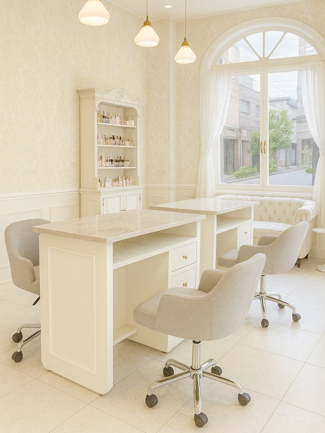 引出し付きネイルテーブル大理石900　（アンティーク調ネイルデスク）　W920×D450　かわいいドレッサー