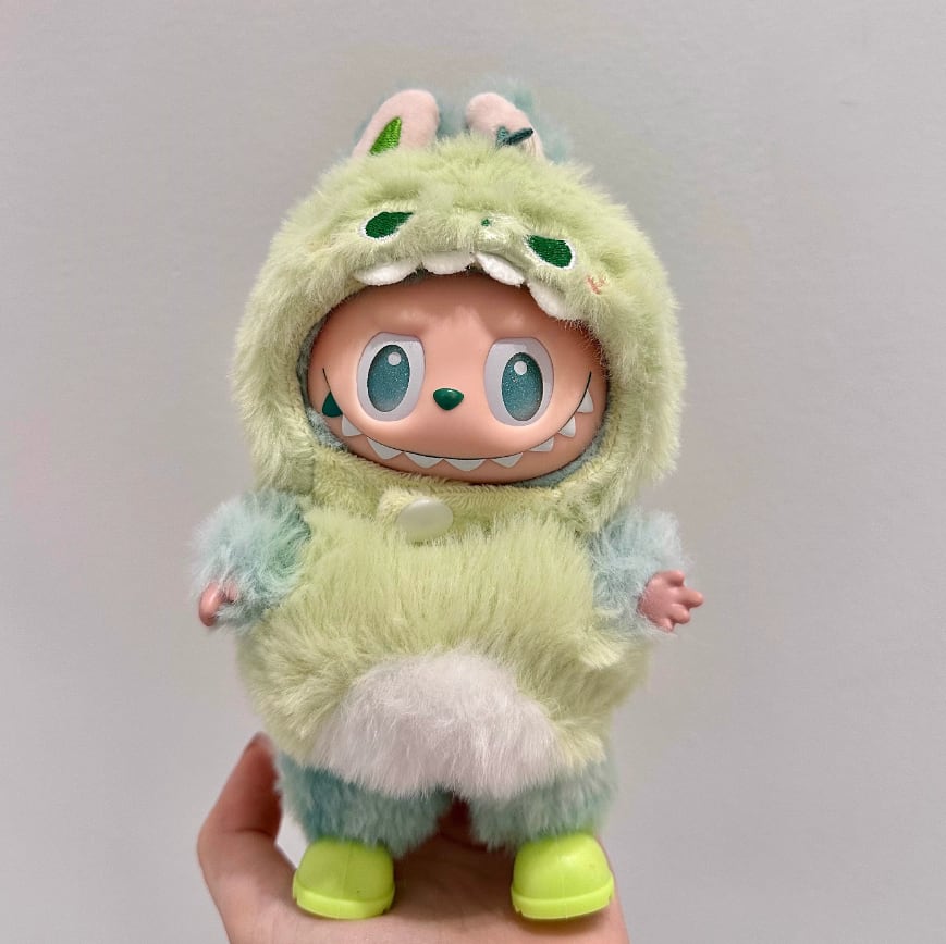 【帽子+オールインワン+メガネ】labubu 恐竜コスチュームセット 緑色立体 cosplay 着ぐるみ 17cm 全モデル対応
