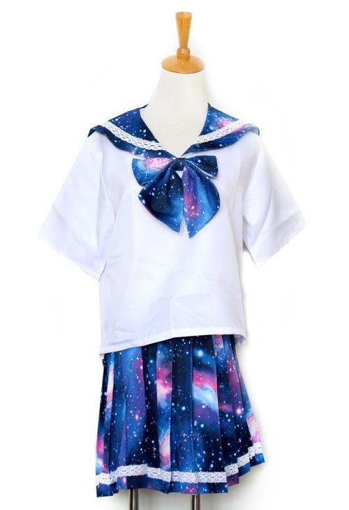 コスプレ服 宇宙柄セーラー服 flavor フレイバー 宇宙柄 選べる３柄 半袖 長袖 アイドルグループ アイドル衣装 コスプレ衣装 コスチューム ハロウィン 仮装 レディース 青色 ブルー ギャラクシー柄 galaxy柄 3678
