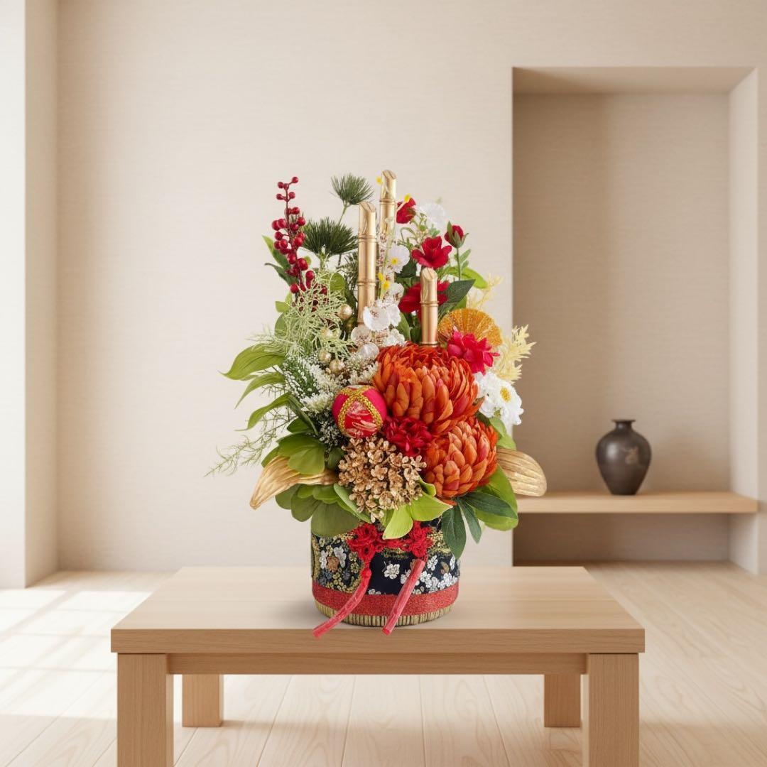 和モダン門松 M｜可憐な花々と竹が奏でる、モカアンドマルシェの迎春アレンジ ㉙ 和モダン門松 M｜可憐な花々と竹が奏でる、モカアンドマルシェの