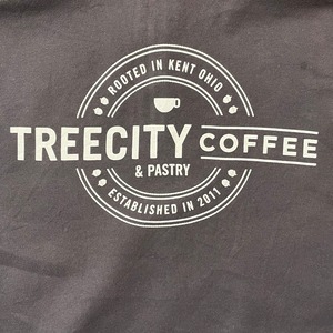 【Hanes】ハーフジップ スウェット プルオーバー Tree City Coffee アドバタイジング バックプリント ワンポイント L ヘインズ US古着